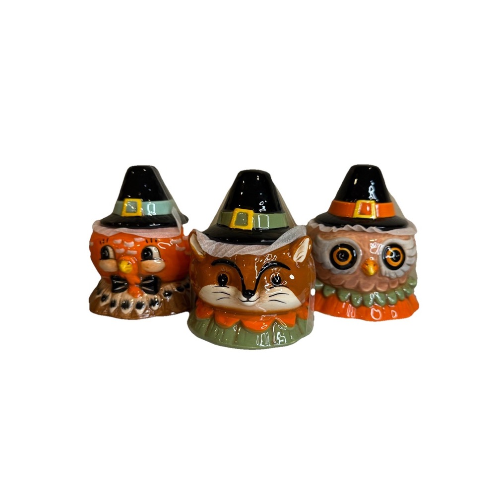 3 Johanna Parker Thanksgiving Turkey & Critters Canister Jar Pilgrim Hat Bowls